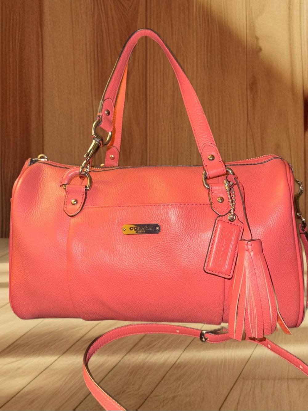 Coach Legacy Avery F26121 Coral Pebbled Leather Satchel Crossbody